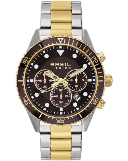 Ανδρικό ρολόι BREIL EW0794 Chronograph με καφέ καντράν και δίχρωμο μπρασελέ