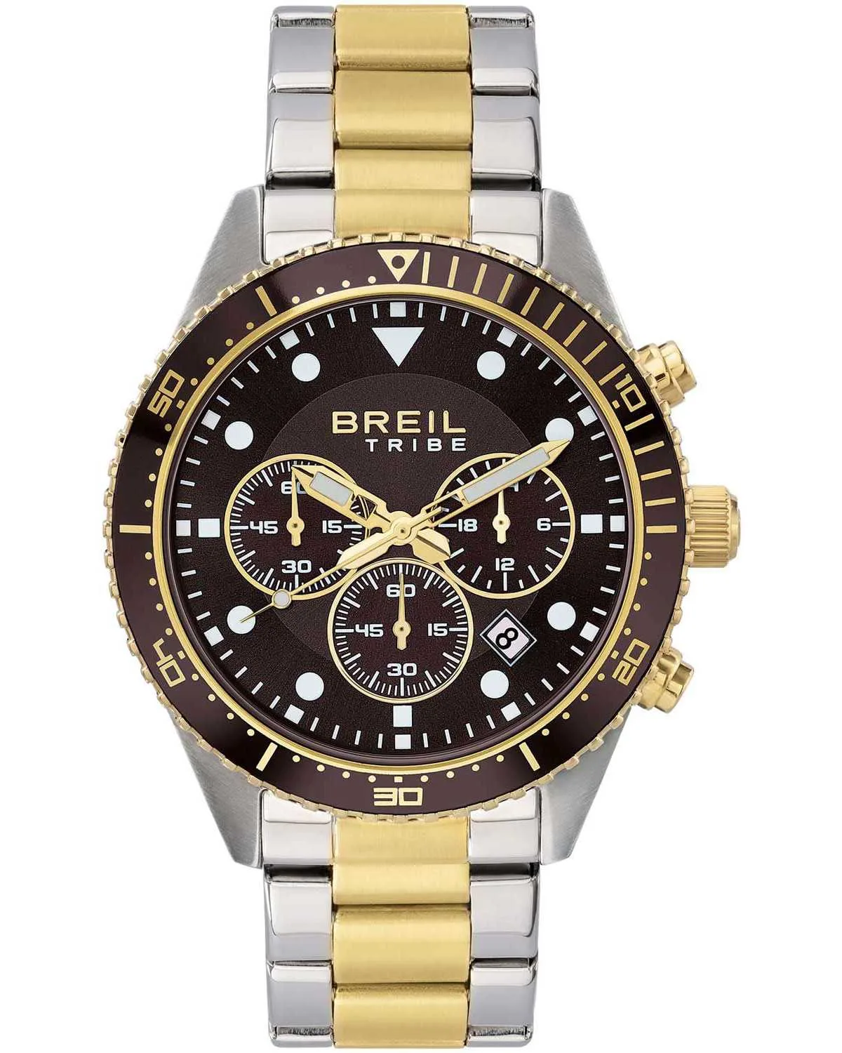 Ανδρικό ρολόι BREIL EW0794 Chronograph με καφέ καντράν και δίχρωμο μπρασελέ